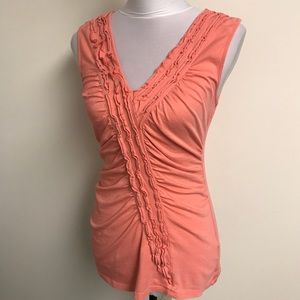 GARNET HILL Salmon Pink Ruffled Knit Tank Top Sz S